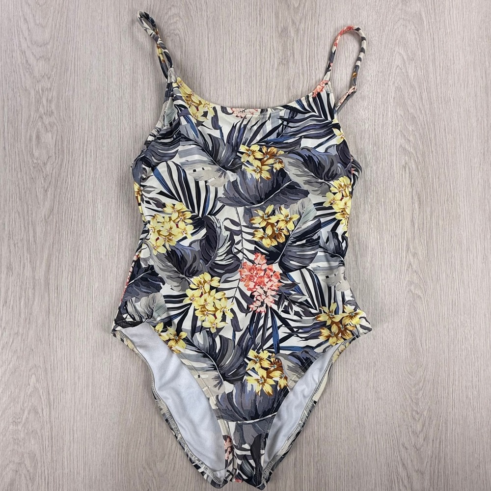 Hurley Womens Tropical Floral Strappy Back One Piece Swimsuit Multicolor Small